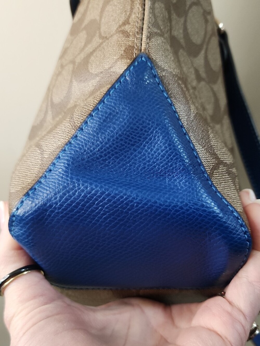 Coach Brown Signature Canvas Tote with Blue Trim - Picture 8 of 17